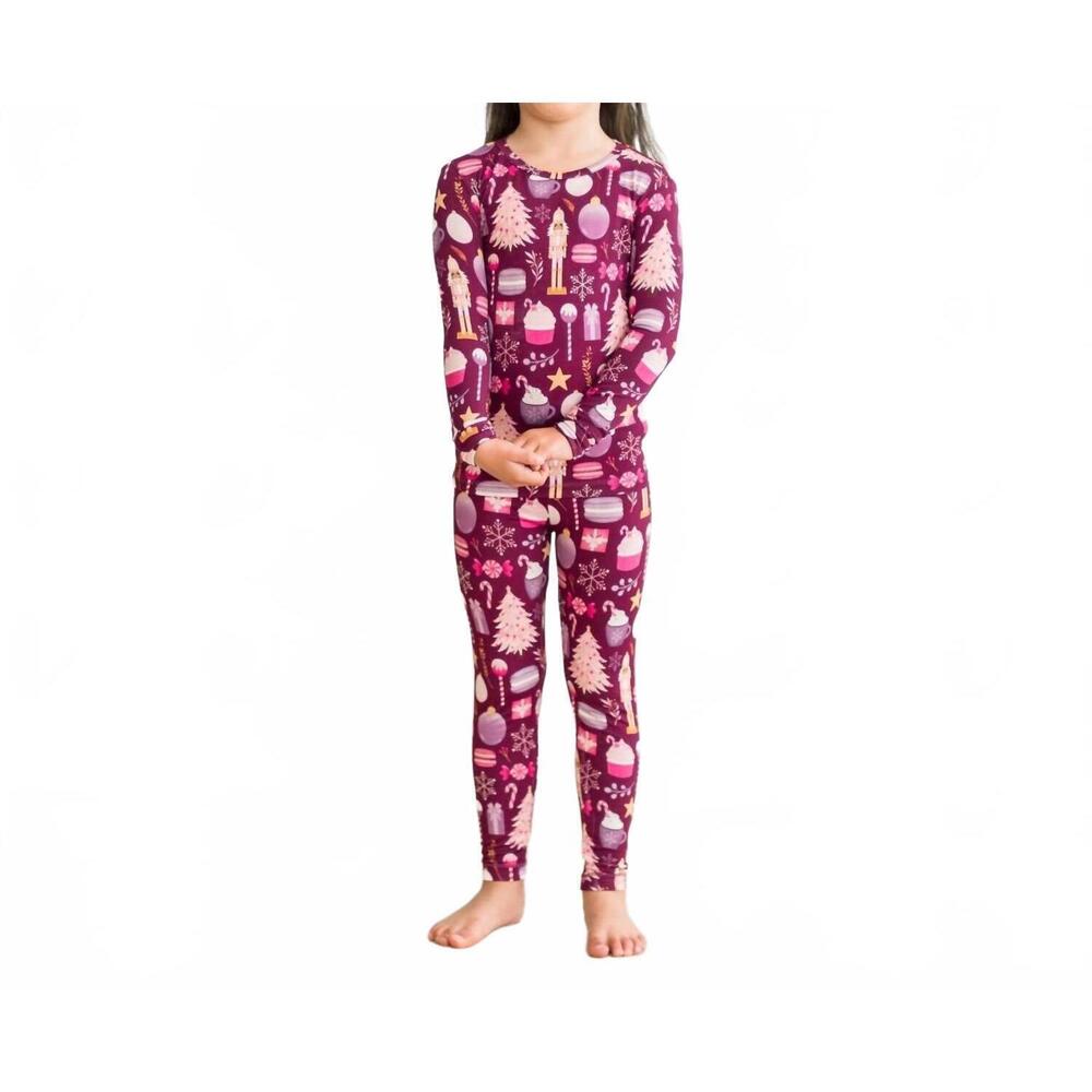 NEW KICKEE girls long sleeve pajama set in melody sugar plum